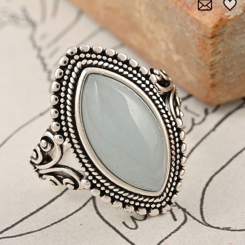 🆕️ Size 11 Aquamarine Marquee Ring in Black Oxidized Silvertone 5.50 ctw